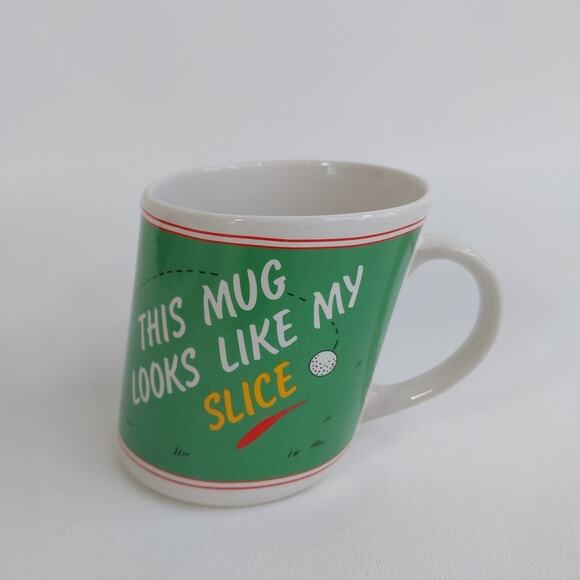 EUC slant golf coffee mug "This mug looks like my hook/slice" - 5" total width - Picture 1 of 5